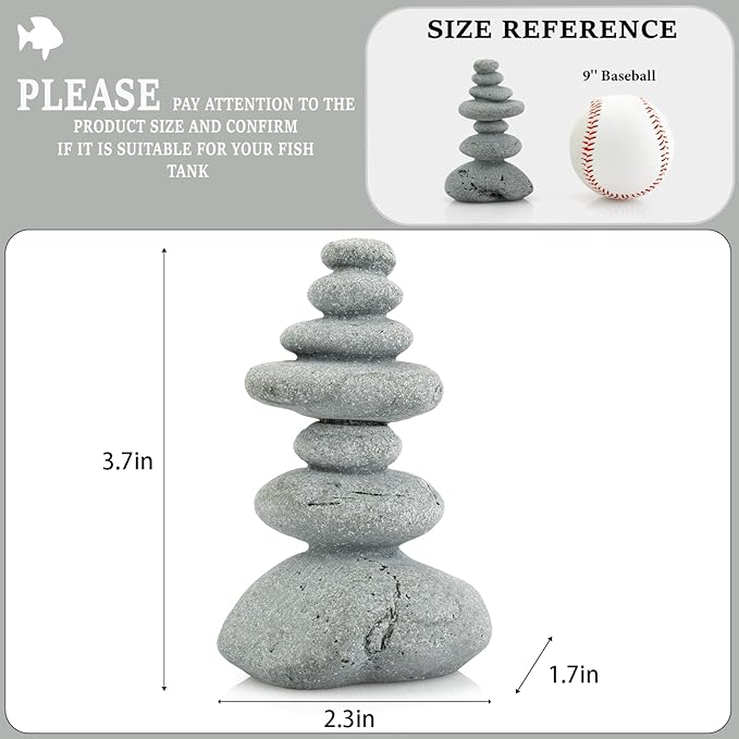 Aquarium Decor,7-Stone Mini Stacked Zen Rock Stone Decor – Balanced Stones Cairn Statue for Garden, Fish Tank, and Micro Landscape (3.7" H)