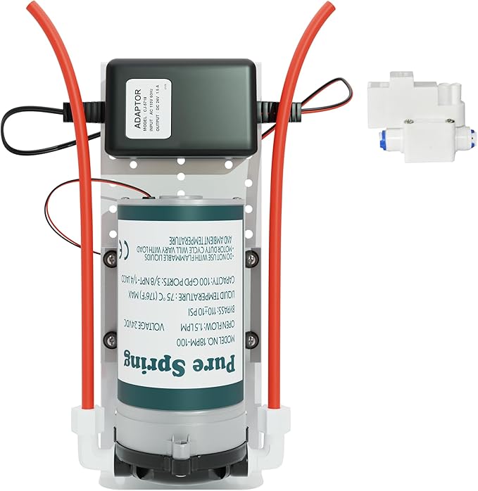 Max Water Reverse Osmosis 100 GPD RO Booster Pump Full Package High Pressure Switch, Holding Bracket, 2 Connect Fittings - 1/4 OD x 3/8 MIP Elbow