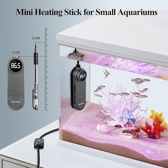 boxtech Small Submersible Aquarium Heater - 100w Fish Tank Heater, Mini Turtle Betta Tanks Heaters with External Adjustable Temperature Controller for 12 to 25 Gallon Tanks