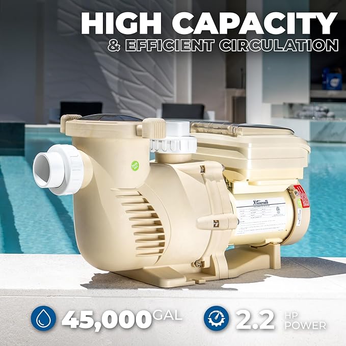 XtremepowerUS 2HP SuperFlow Variable Speed Swimming Pool Pump 230V, InGround 7,860 GPH 1.5" 2" Fitting Adapter, Self Priming Compatible EC-342001 Max 2.2HP