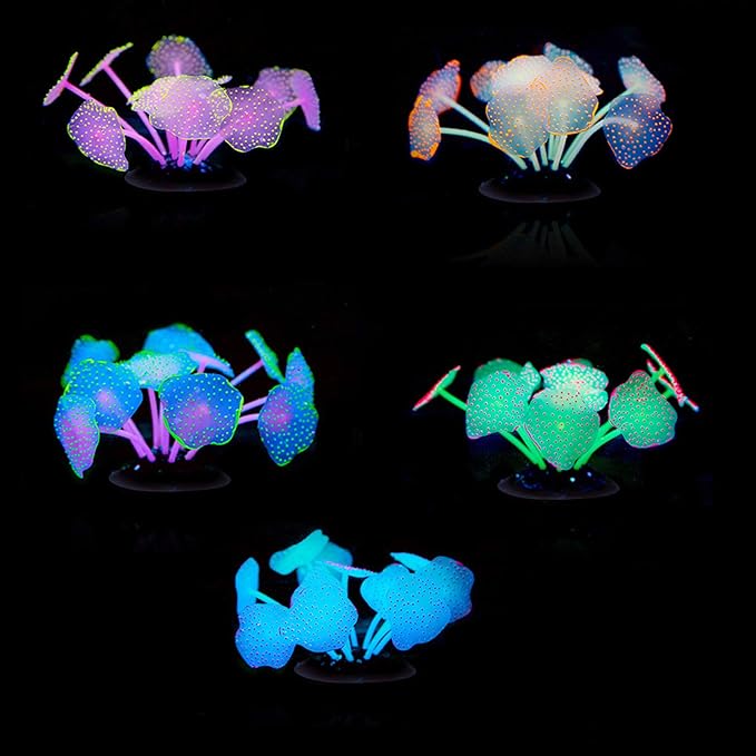 HERCHR 6 Pack Glow Fish Tank Decorations, Silicone Coral Aquarium Decorations Glowing Plants Corals for Aquarium Fish Tank Ornament Glowing Coral Fish Tank Decorations Plants Glow Coral Ornament