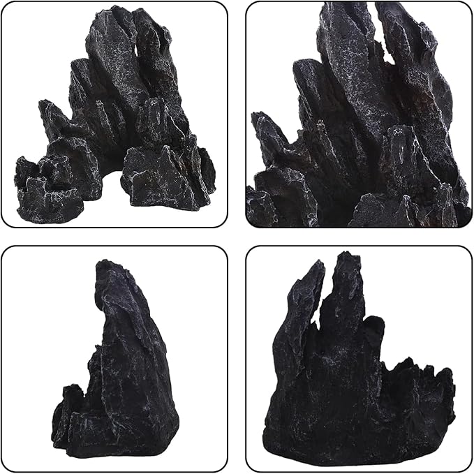 AnRui Aquarium Mountain Artificial Jagged View Stone Decorations Resin Betta Cichlids Hideaway Rock Aquascaping Hiding Cave Hermit Crab Hideout Ornaments (Small)
