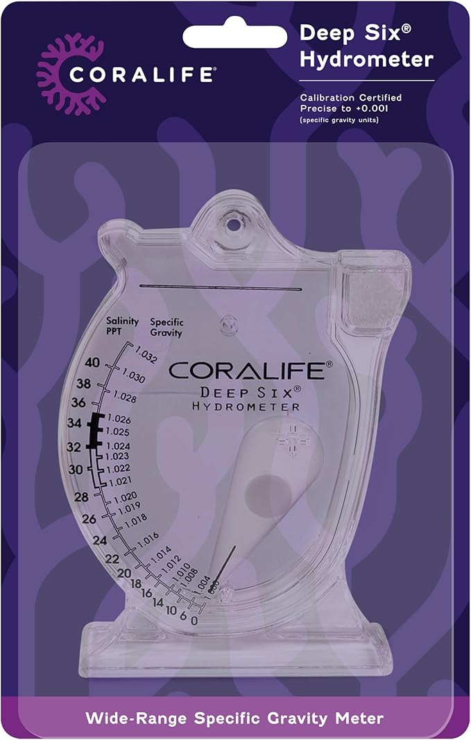 Coralife Aquarium Fish Tank Deep Six Hydrometer For Measuring Water Salinity PPT and Specific Gravity