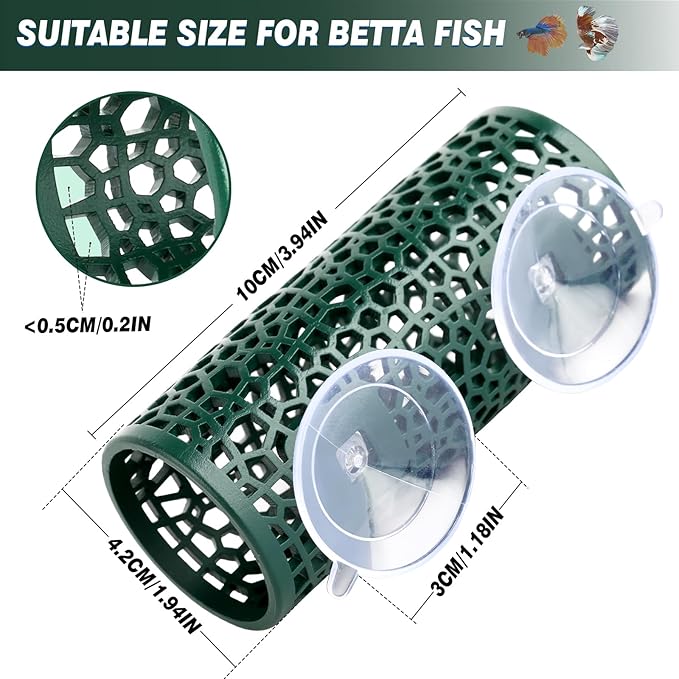 Abizoo Betta Toys - Dark Green Hollow Betta Fish Tunnel & Reptile Hide - Safe Enrichment Aquarium Decor