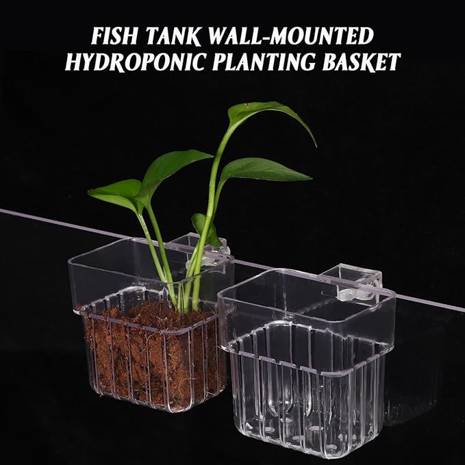 Kisangel 4Pcs Transparent Aquarium Plant Cups with Hooks 3.14X3.14X2.24In Fish Tank Plant Holders for Easy Installation and Healthy Root Growth in Aquatic Care