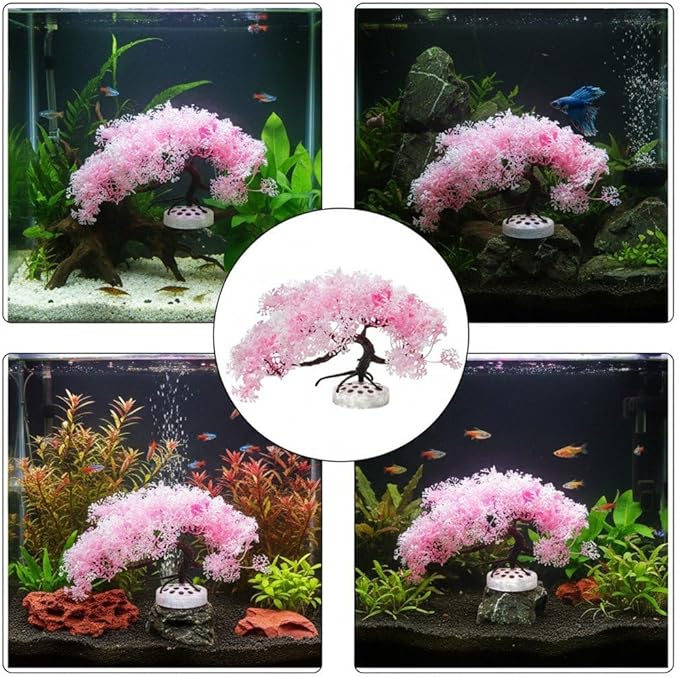 Sanfly Artificial Aquarium Plants, Fake Aquarium Aquatic Plant Cherry Blossom Aquarium Fish Tank Simulation Aquatic Aquarium Tank Accessories