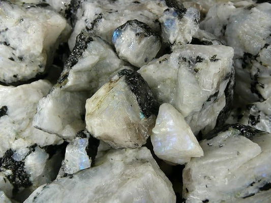 Fantasia Materials: 18 lbs Rainbow Moonstone Mine Run Rough Stones from India