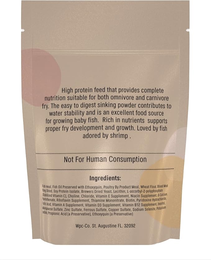 Wpc-Co. Baby Fish Food - Aquarium Fish Fry Food High in Protein - Tropical Fry Food with Calcium - Powdered Food for Omnivore and Carnivore Newborn Fish, Shrimp and Snails