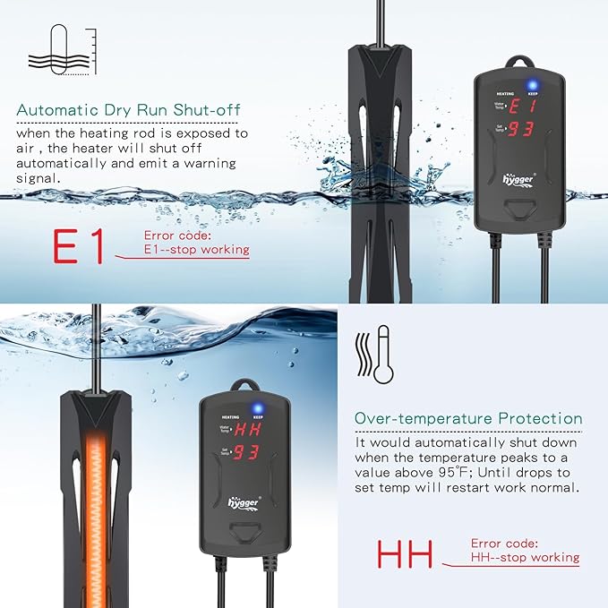 hygger Submersible Aquarium Heater with External Controller & LED Display - 200W Fully Submerged Fish Tank Heater for Freshwater Saltwater - for 25 to 50 Gallon Tanks