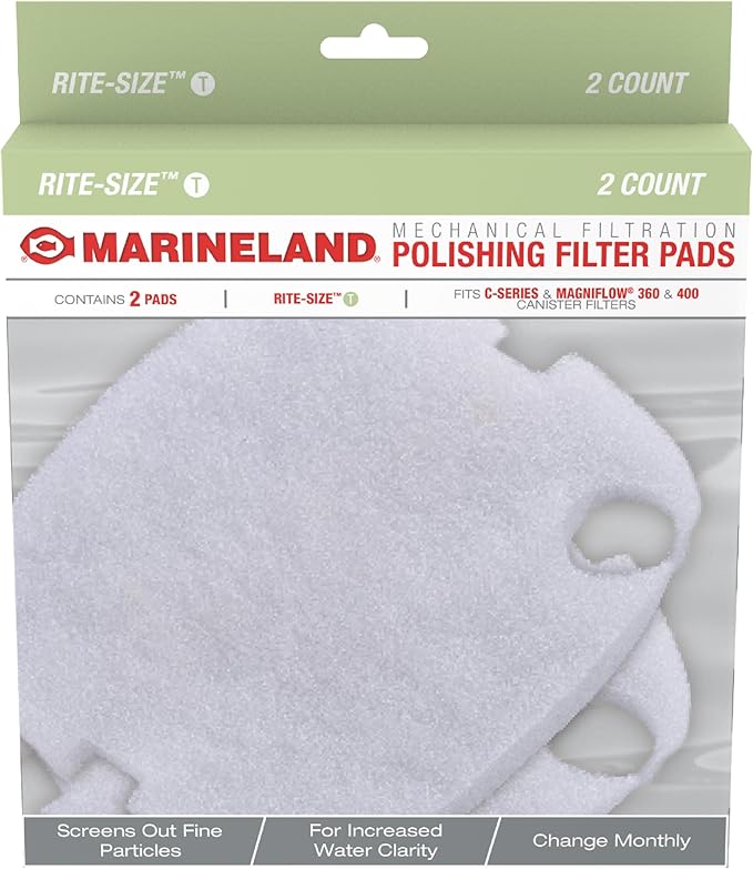 Marineland Polishing Filter Pads, 2 Count, Support Mechanical Aquarium Filtration, Rite-Size T, Fit C-Series and Magniflow 360 and 400 Canister Filters