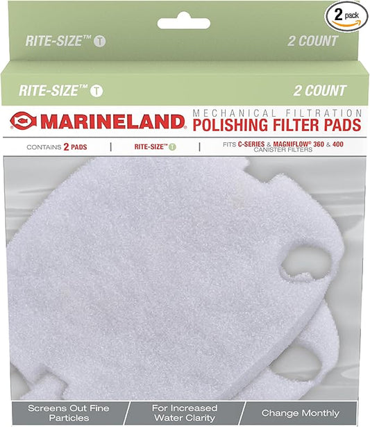 Marineland Polishing Filter Pads, 2 Count, Support Mechanical Aquarium Filtration, Rite-Size T, Fit C-Series and Magniflow 360 and 400 Canister Filters