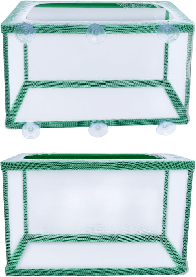 MY MIRONEY 2PCS 10.43" x 5.91" x 5.91" Fish Tank Breeder Green Nylon Fish Incubator Mesh Box Aquarium Fish Fry Hatchery Breeder with Suction Cups