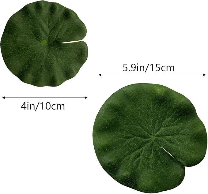 10pcs Artificial Floating Lotus Leaves Fake Aquarium Plants Realistic Fish Tank Plants Decorations Artificial Lily Pads for Ponds Garden Pool Decor 4inch and 5.9inch (Lotus Leaf)