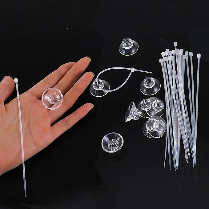 Aquarium Suction Cups, Clear Suction Cups with 20 Zip Ties, Suction Cups Airline Tubing Holder, Aquarium Sucker Fish Tank Accessories, 0.98", 1 Set