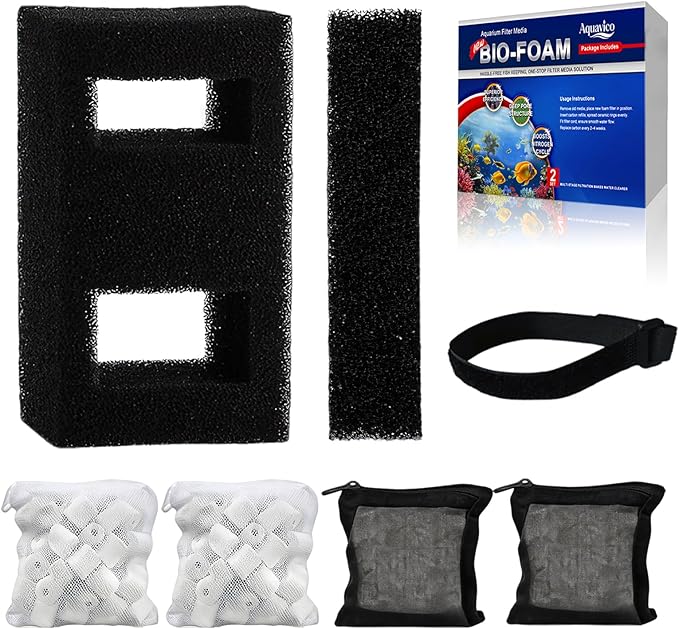Premium Filter Media Replacement Kit | Compatible with Fluval SPEC, EVO, Betta & Flex Desktop Aquariums | 2 Sets: 2 Carbon Refills, 2 Foam Filters, 2 Ceramic Rings, 1 Filter Cord