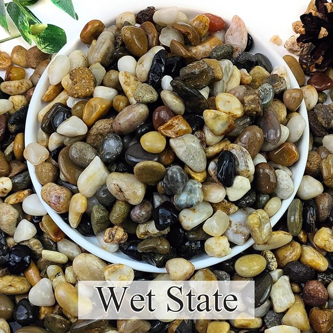 YISZM 2lbs Natural River Rocks for Plants, 3/8" Aquarium Gravel Decorative Polished Mixed Pebbles for Fish Tank, Gardening, Flower Pots, Vase Fillers, Indoor Water Fountains, Landscaping