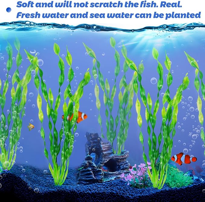 Ameliade 12 PCS Aquarium Artificial Seaweed Decorations 12 Inch Tall Plastic Plants Decor Large Fish Tank Accessories