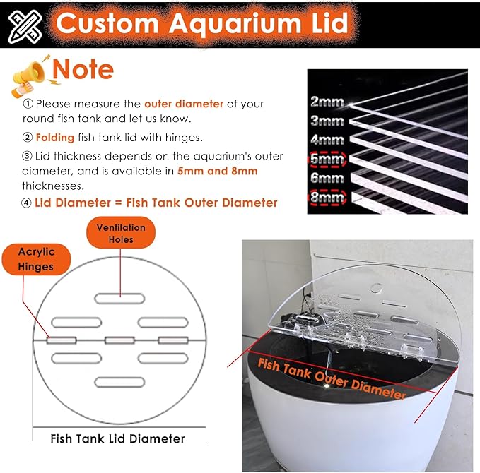 Cat Proof Fish Tank Top Cover, Clear Acrylic Lid for Round Aquarium, Cuttable Terrarium Anti-Jump Hood with Hole & Hinges, Folding Flip-top(Outer Dia-37.0in/94.0cm)