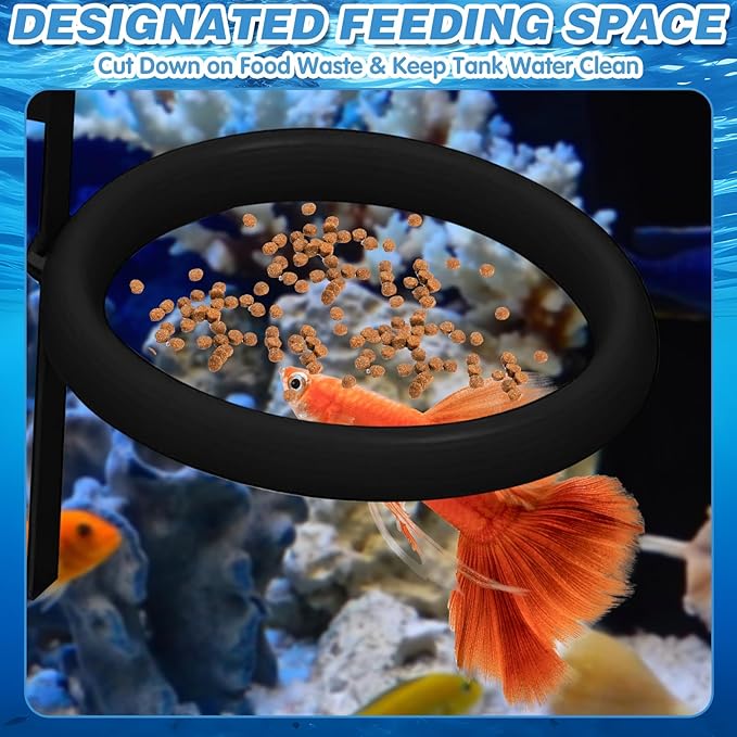 Clip On Fish Feeding Ring for Fish Tank, Non-Shedding Food Holder, Fits 3-15mm Glass, Keeps Floating FishFood in Place, Great for Betta and Rimless Tanks