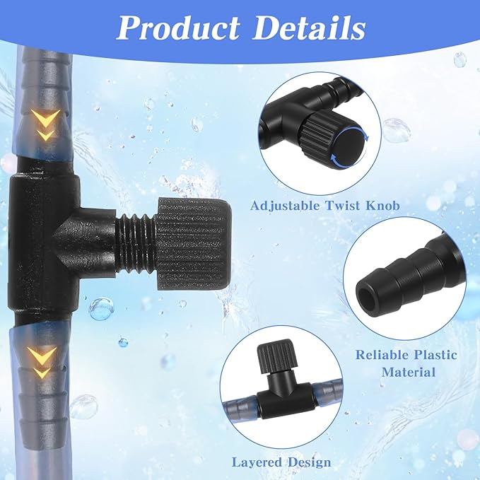 10 Pcs Aquarium Air Control Valves for 3/16" (4mm) ID Airline Tubing, Adjustable T Shaped Hose Connectors Black Single Way Plastic Air Flow Regulator Airpump Accessories for Fish Tanks