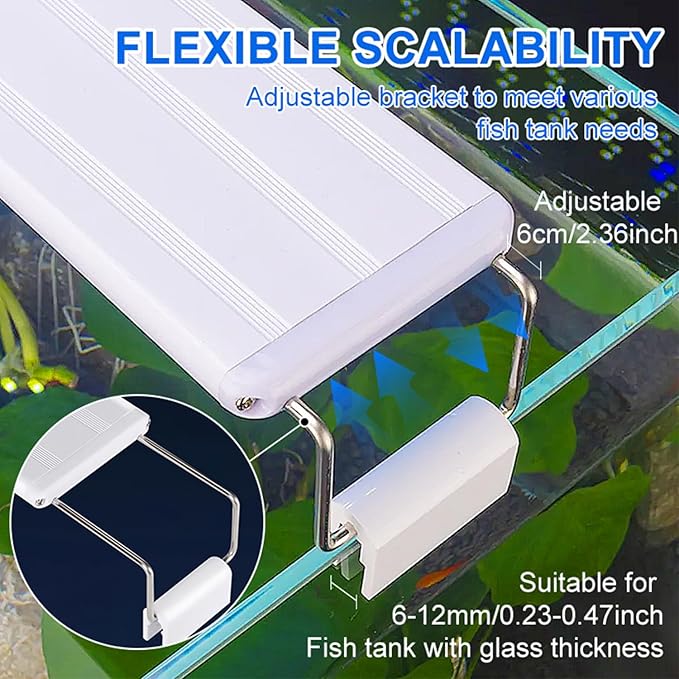 LED Aquarium Light, Full Spectrum Fish Tank Lighting, Ultra-Thin 1cm Design, 6-Row Blue & White LEDs, No Flicker, High Efficiency Cooling for 7.09-10.09in Fish Tanks (7.09inch)