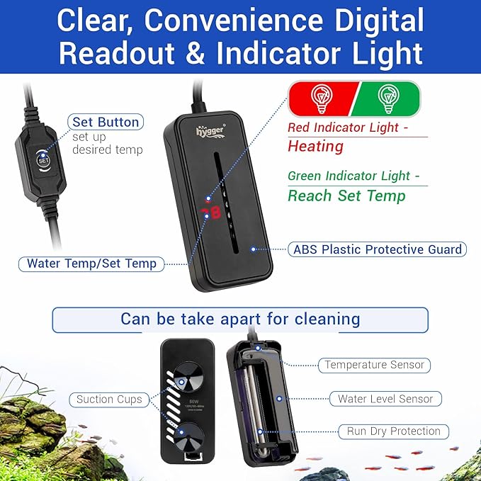 hygger Small Submersible Aquarium Heater 25W Mini Betta Fish Tank Heater with LED Display Adjustable Temperature for 2-5 Gallon Freshwater Saltwater Coral Reef Tanks
