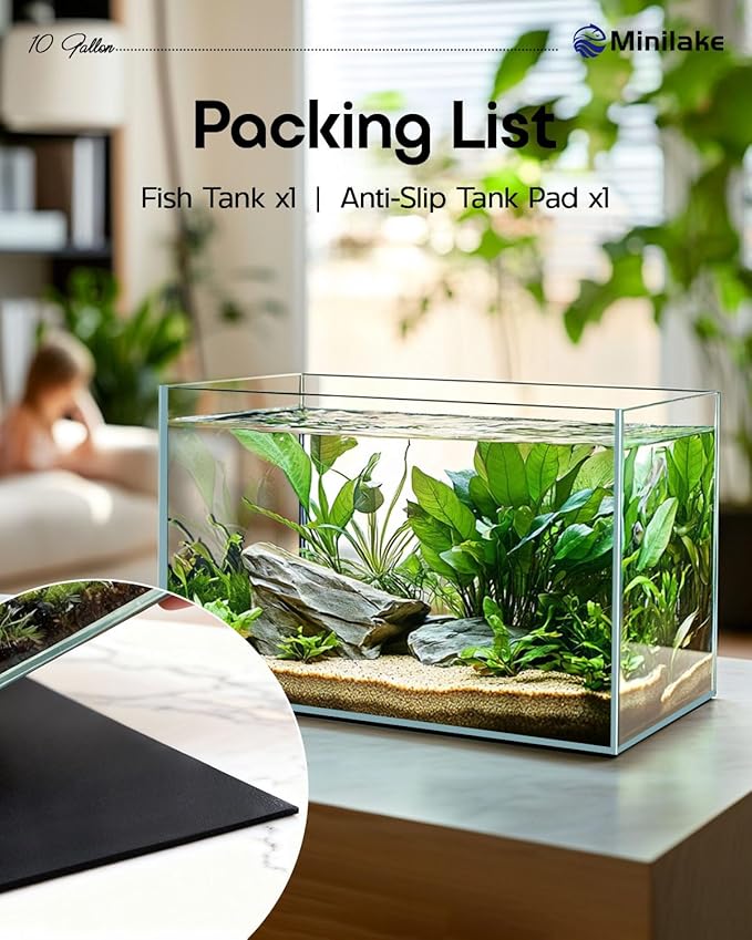 10 Gallon Ultra Clear Rimless Glass Fish Tank, Easy to Maintain Small Aquarium for Betta, Goldfish, Shrimp, Snails and Aquatic Plants