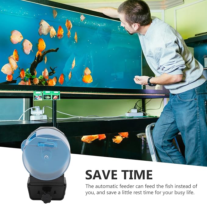 TOYANDONA Automatic Fish Feeder for Aquarium and Turtle with Timer Function Household Intelligent Fish Feeding Device for Vacation Blue Aquarium Feeder and Turtles