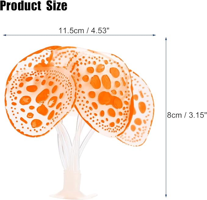 VOCOSTE Soft Silicone Glowing Aquarium Simulation Coral with Sucker, Fluorescence Aquatic Artificial Water Plants for Fish Tank Decoration, Orange