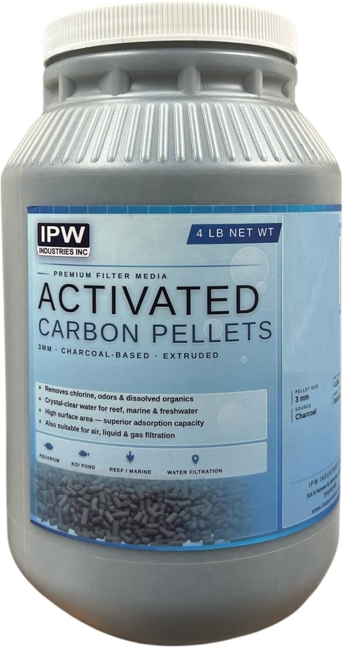 IPW Industries, Inc. | 4 lbs Activated Charcoal Pellets for Aquarium, Water Purification for Fish Tank, Koi Reef and Carbon Filter for Aquarium System