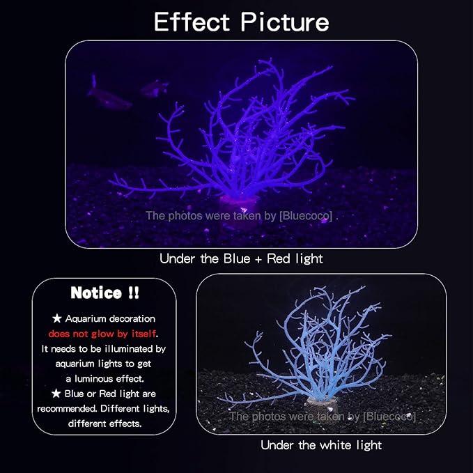 Soft Silica Gel Moves Naturally with Water Flow, Aquarium Decorations Glow in The Dark, Glowing Coral Ornaments for Fish Tank Decorations (Blue, Tree)