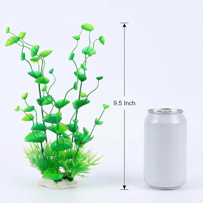 2 Pack 9.5 Inch Seaweed Artificial Aquarium Plants, Green, Plastic, with Ceramic Base, for Aquarium, Indoor