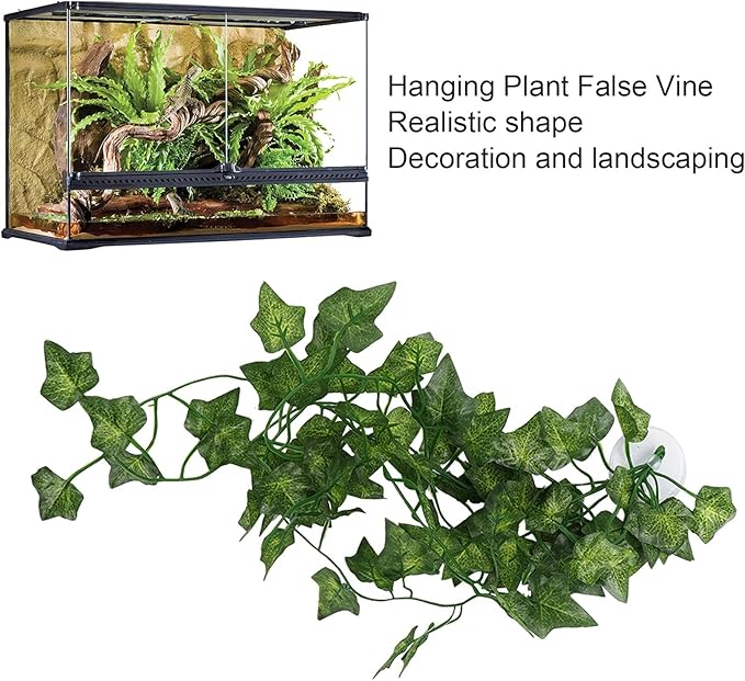 Pssopp Lifelike Plant Decorative Hanging Silk Terrarium Plant with Suction Cup for for Reptile Rainforest Box Aquarium Landscape(NFF‑87)