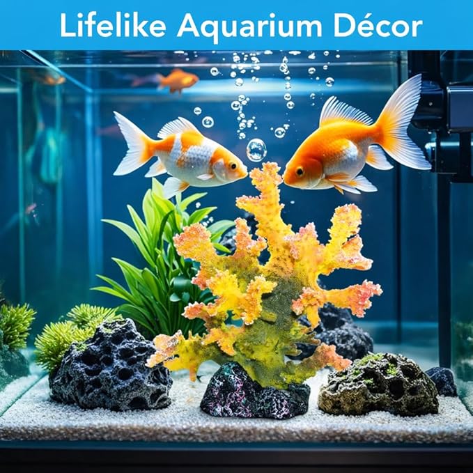 Polyresin Coral Ornament for Fish Tank Decorations,Aquarium Landscape Decor - Safe for Saltwater & Freshwater,Green&Yellow