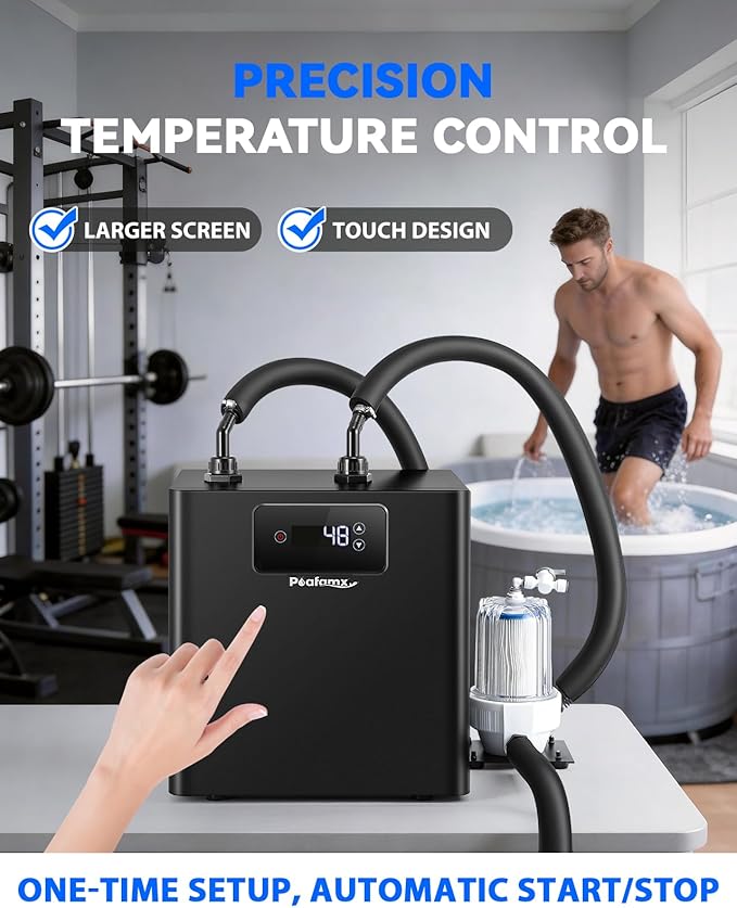 Poafamx 1/2 HP Water Chiller for Ice Bath, Cold Plunge Chiller with External Filter & Water Pump, Insulated Hoses, Quiet Cold Therapy Cooler for Ice Bath Tub