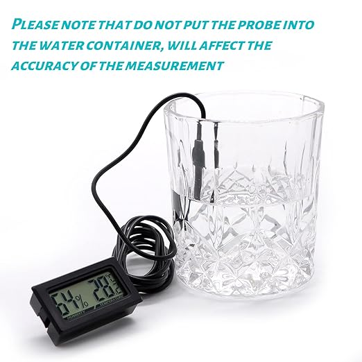 Digital Probe Thermometer Hygrometer for Reptiles - 2-in-1 Terrarium Monitor with Instant Reading, Mini Design for Turtle Tank/Lizard Cage/Aquarium Habitat (Black)