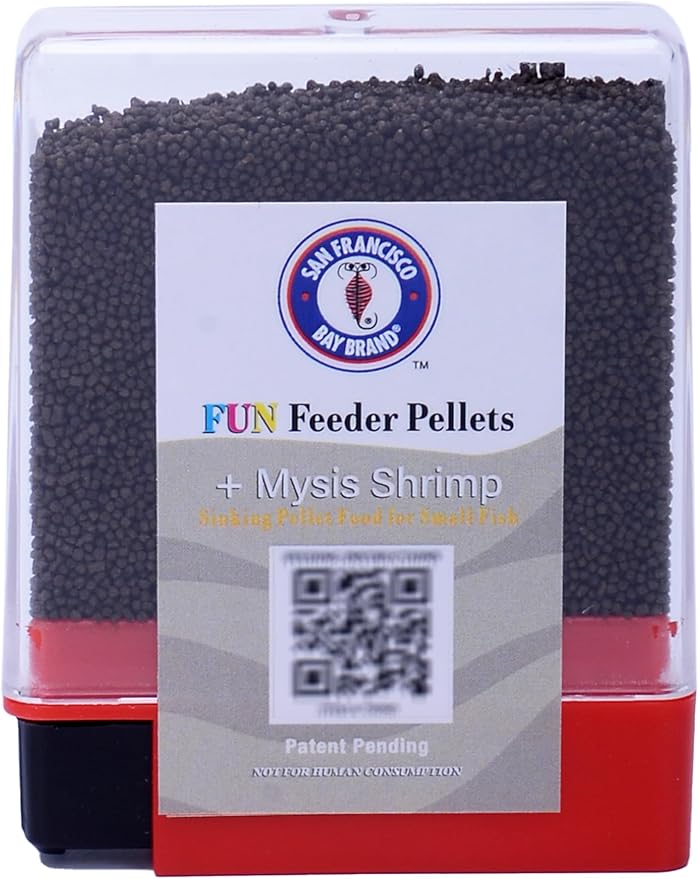 San Francisco Bay Brand Fish Food 0.7 oz - Fun Feeder Sinking Fish Food Pellets for Tropical Fish, Goldfish Food with Mysis Shrimp - 0.6-0.9mm Micro Pellets for Freshwater & Saltwater Fish, 20g