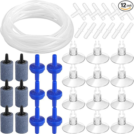 Shappy 6.5 Feet 12 Pcs Aquarium Air Pump Accessories, Standard 1/5" Tubing Aquarium Air Tubing for Fish Tank Contains Stones, Check Valves, Suction Cups, Straight Connectors, T-connectors