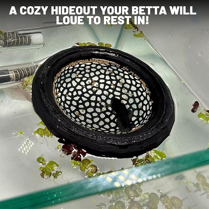 Floating Betta Hammock & Shrimp Shelter – 3D Printed Aquarium Decor with Feeding Ring, Safe Resting Spot for Betta Fish, Shrimp and Small Fish（Black）