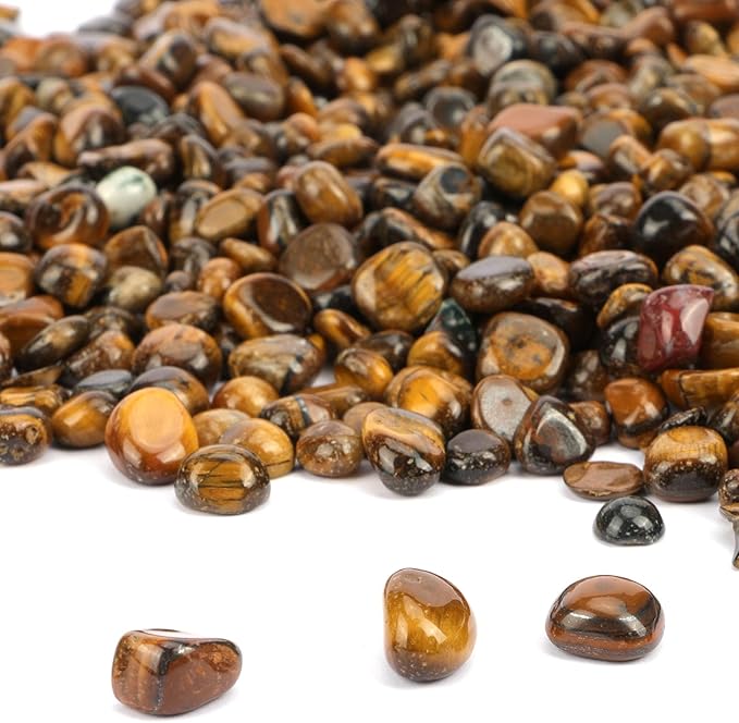 gemshan 2lb Tiger's Eye Chips Natural Crushed Crystal Chip Bulk 7mm-9mm Tumble Healing Crystal Stone for Aquarium Vase Plant Decoration