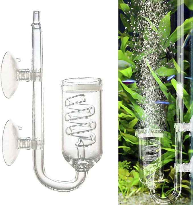 CO2 Diffuser Aquarium Glass Spiral CO2 Atomizer Diffuser Bubble Counter Check with Suction Cup for Aquarium Planted Fish Tank Supply Accessories