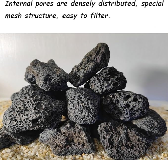 Tfwadmx 10 Pack Aquarium Black Lava Rock Fish Tank Volcanic Pumice Stones for Betta Fish Shrimp (1.96''-3.14'')