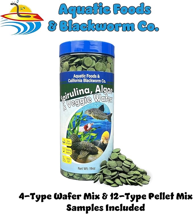 12mm - 1/2" Small Sinking Wafers of Spirulina, Algae & Veggies for Plecos, Catfish, Shrimp, Snails, Crabs, Crayfish, 12-Type Pellet Mix & 4-Type Wafer Mix Included...19.0oz Canister