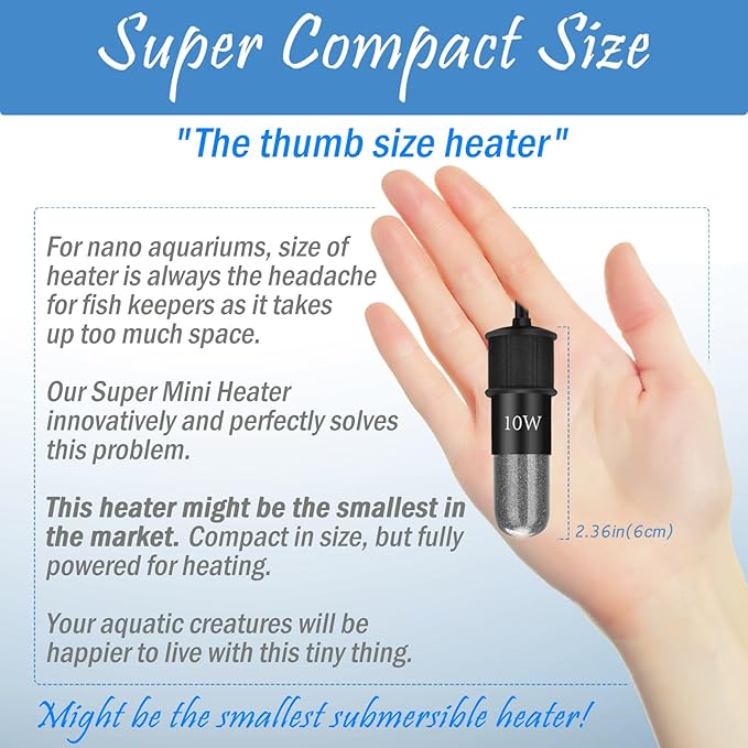 Super Mini Aquarium Heater 20W Betta Heater for 2-4 Gallon Tanks, Small Fish Tank Heater Turtle Heater with Dry-Run/Overheat Protection, Memory Function