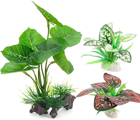 Reptile Artificial Plants 3PCS Terrarium Plants Aquarium Plants Decorations for Amphibian Habitat Decor