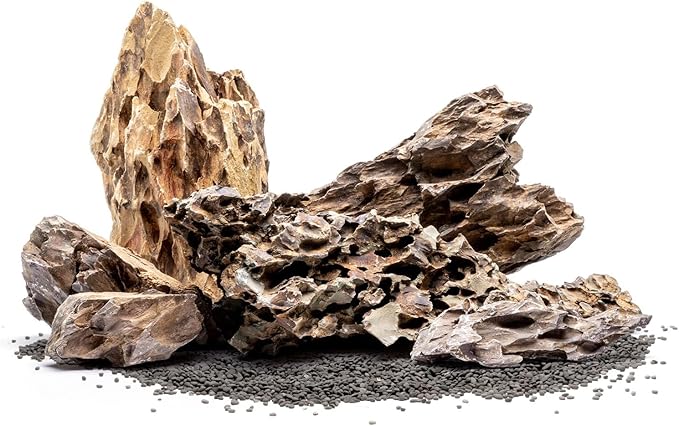 SubstrateSource Natural Aquarium Stones - Ohko w/Mixed Reds, Yellows & Browns, Scale-Like Texture - Freshwater Aquascaping, Betta Fish & Shrimp Tank Decorations, Zen Garden Layouts - Dragon, 10 LB