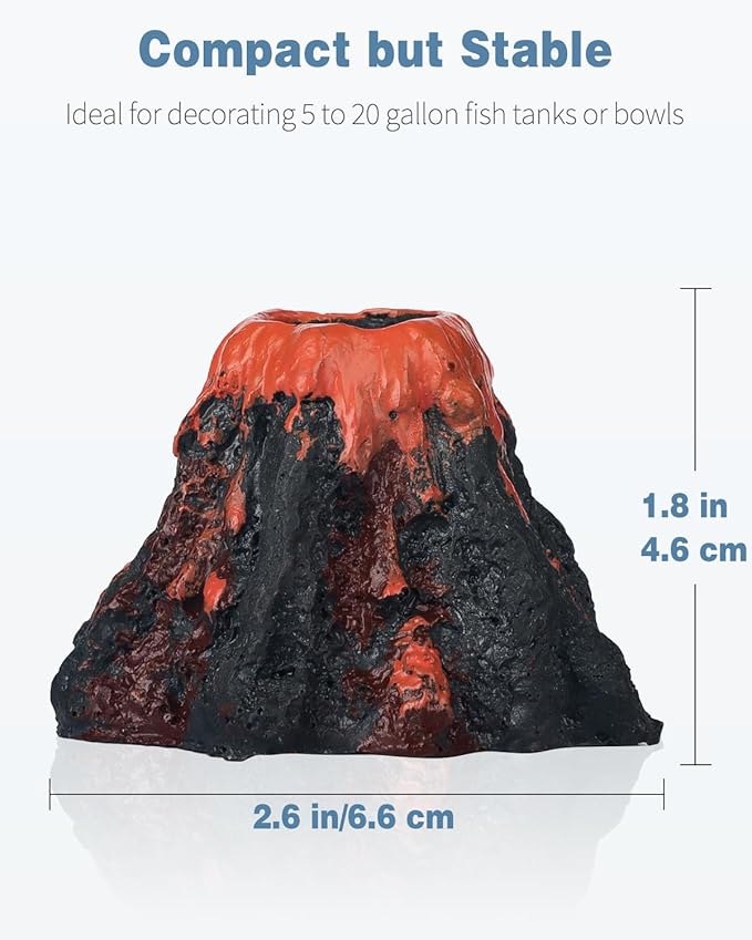 Uniclife Aquarium Volcano Ornament Kit Fish Tank Decoration Mini Resin Volcanic Decor for Fish Tank with Air Stone Bubbler Airline Tubing Accessories for Oxygenation (Air Pump Not Included)