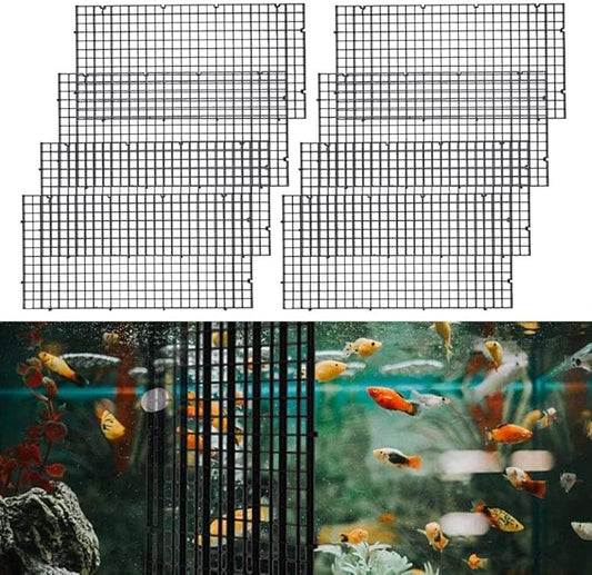 12Pcs Aquarium Grid Divider Isolation Board Fish Tank Divider Tray Aquarium Filter Separation Bottom Grid Tray Partition Net Pane for Aquatic Tank Accessory,Black