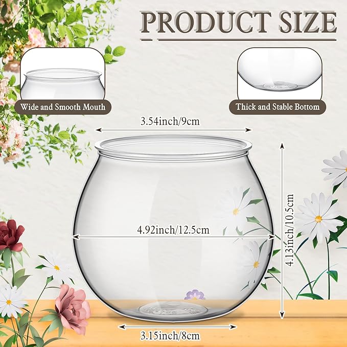 FoldTier 8 Pcs Plastic Fish Bowls for Centerpieces 27 oz Clear Fish Bowl for Drinks Unbreakable Heavy Duty Round Vase for Table Centerpieces Wedding Event Home Decor