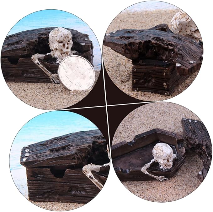 NOLITOY 2pcs Resin Coffin Decor for Fish Tank Aquarium Skull Landscaping Ornaments Safe for Lightweight and Versatile for Desktop and Sand Table Display